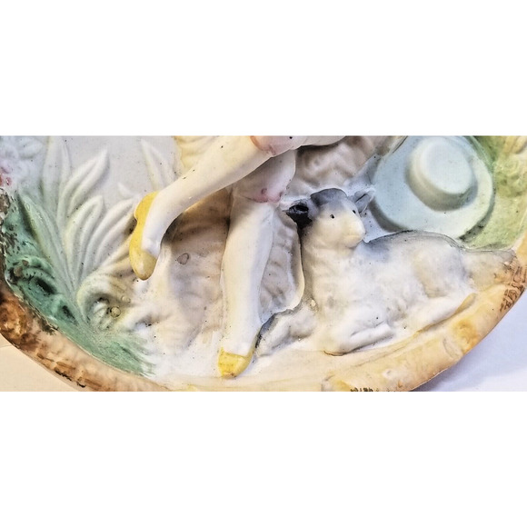 Vintage Pair 3 D Bisque Porcelain Victorian Couple Occupied Japan Wall Plaques - Picture 14 of 16